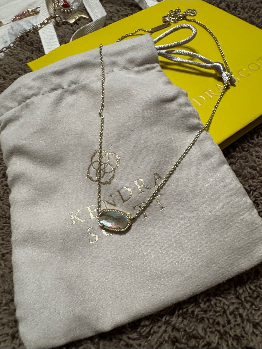 Kendra Scott Gold Necklace with Iridescent Druzy Oval Stone